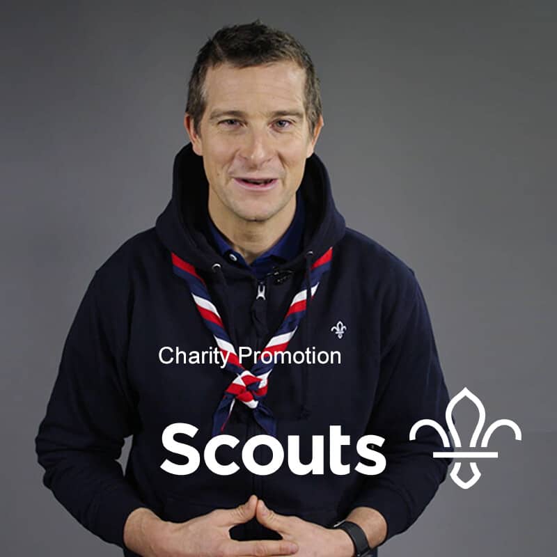 Charity promotion videos banner with Bear Grylls